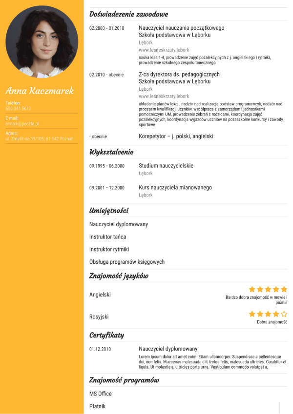 Nowoczesne CV żółte