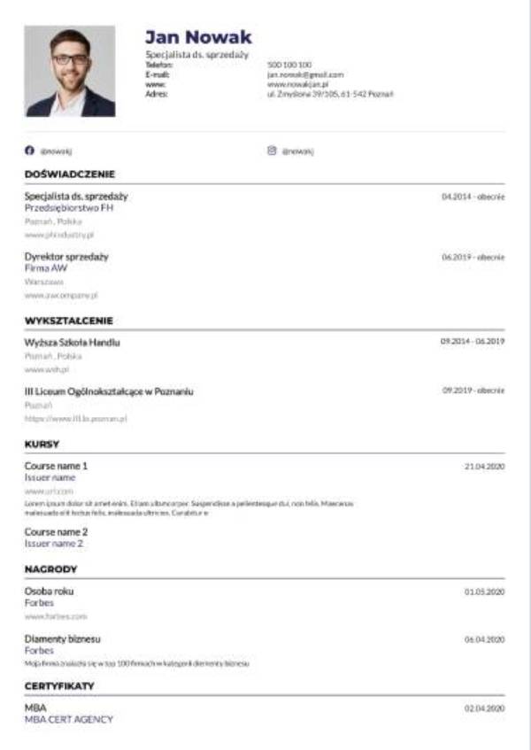 Idealne CV wzór
